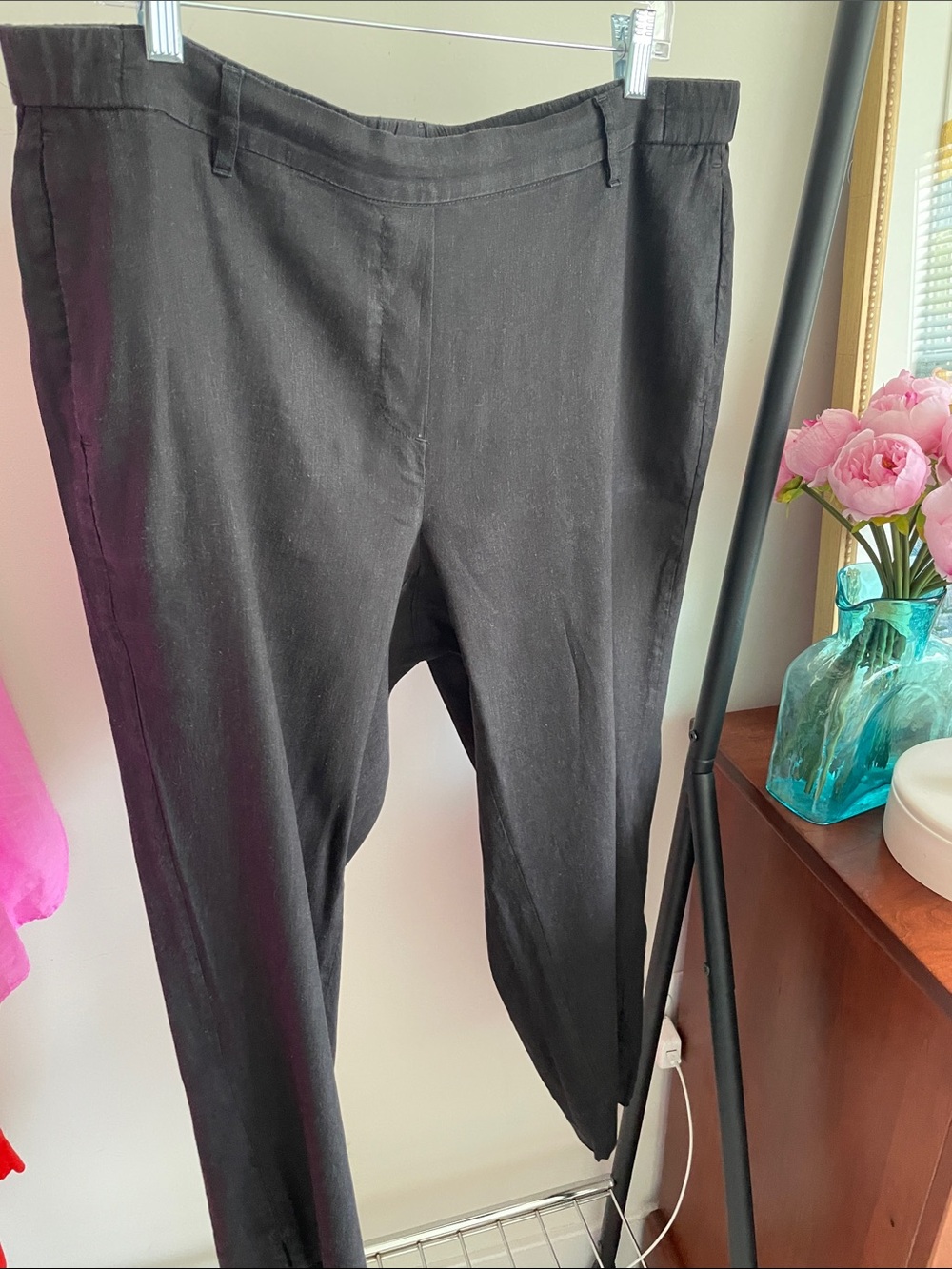 Black Linen Stretch Women's Dress Pants